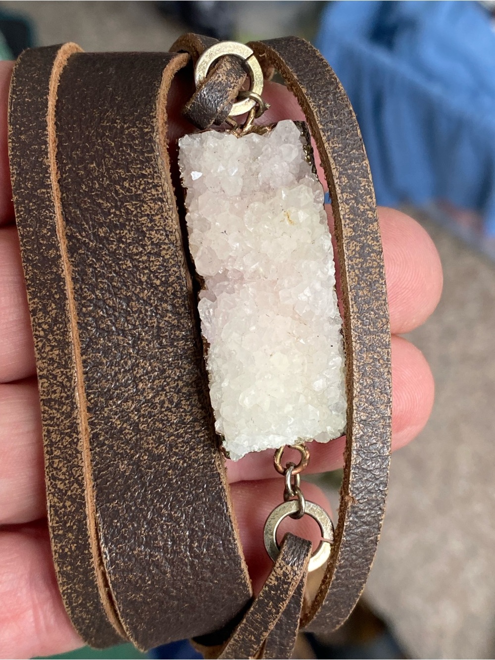 Druzy Quartz • Strand Leather & Druzy Wrap Gold | Wide Bracelet | Boho/Gypsy